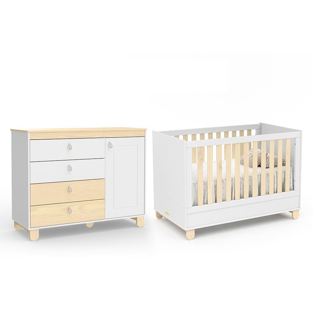 Jogo De Quarto Infantil Rope Cômoda Com Porta E Berço Natural/branco Soft - Matic Móveis