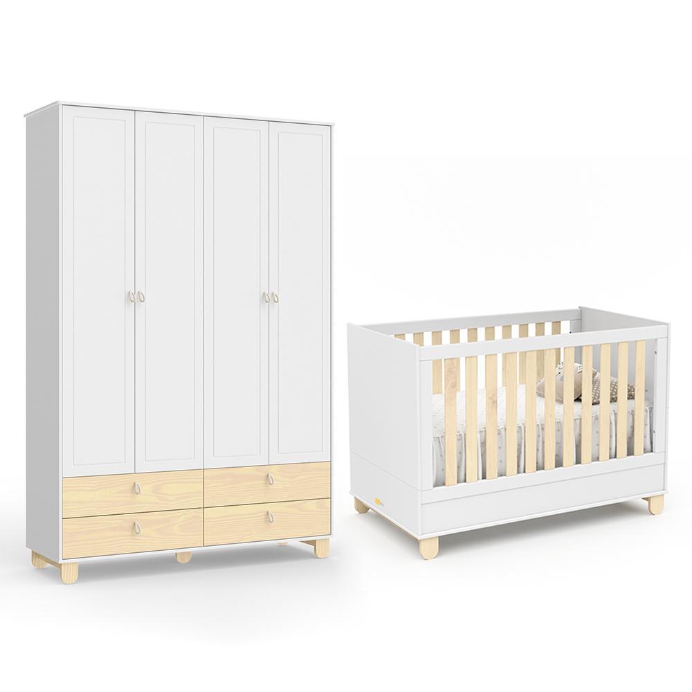 Jogo De Quarto Infantil Rope Guarda Roupa 4 Portas E Berço Natural/branco Soft - Matic Móveis Menor preço em Jogo De Quarto Infantil Rope Guarda Roupa 4 Portas E Berço Natural/branco Soft - Matic Móveis