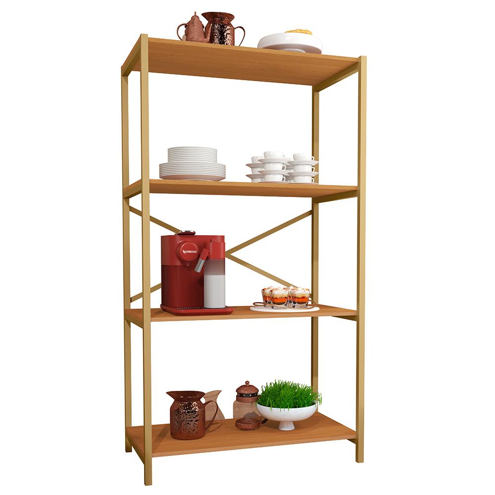 Estante Armário Steel 90cm Estilo Industrial Com Pés Em Aço Dourado/naturale