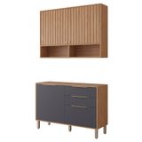 Armario Aereo Com Balcão Divina 120cm Com 4 Portas 2 Gavetas Freijo/titanium