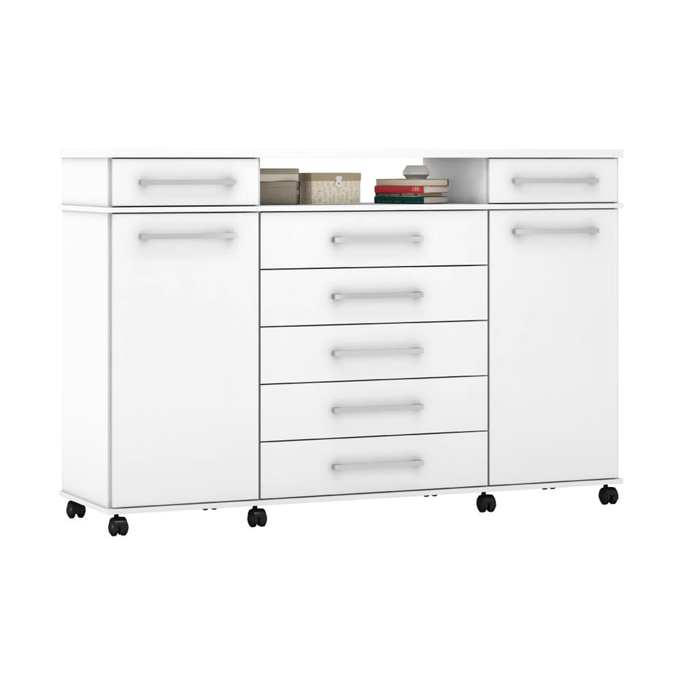 Cômoda 2 Portas 7 Gavetas Com Rodízios Multimóveis Cr40117 Branco