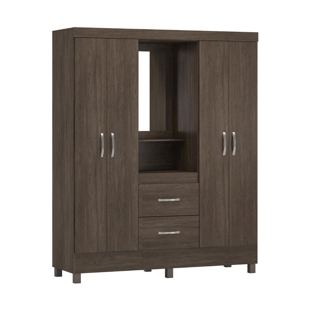 Guarda-roupas Solteiro 4 Portas 2 Gavetas E Espelho Multimóveis Cr35189 Ébano