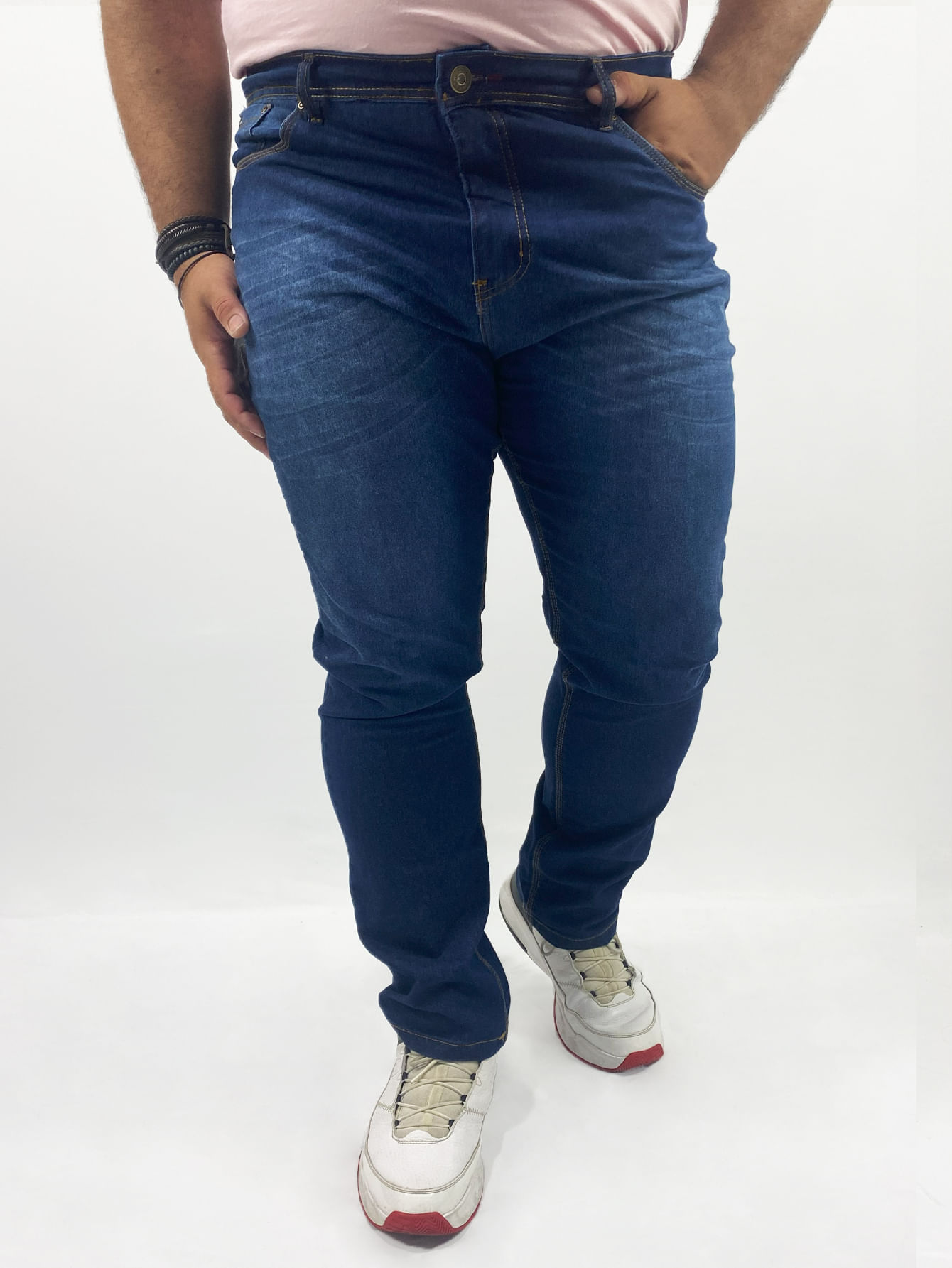 Calça Masculina Skinny Jeans Simples Com Detalhe De Risco Plus Size