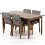 Mesa De Jantar Retangular Luiza 160cm Natural Com 4 Cadeiras Estofadas Isabela - Cinza