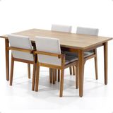 Mesa De Jantar Retangular Luiza 160cm Natural Com 4 Cadeiras Estofadas Isabela - Bege