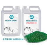 Resina Epóxi 1kg + Glitter Verde Holografico Ag Baixa Espess