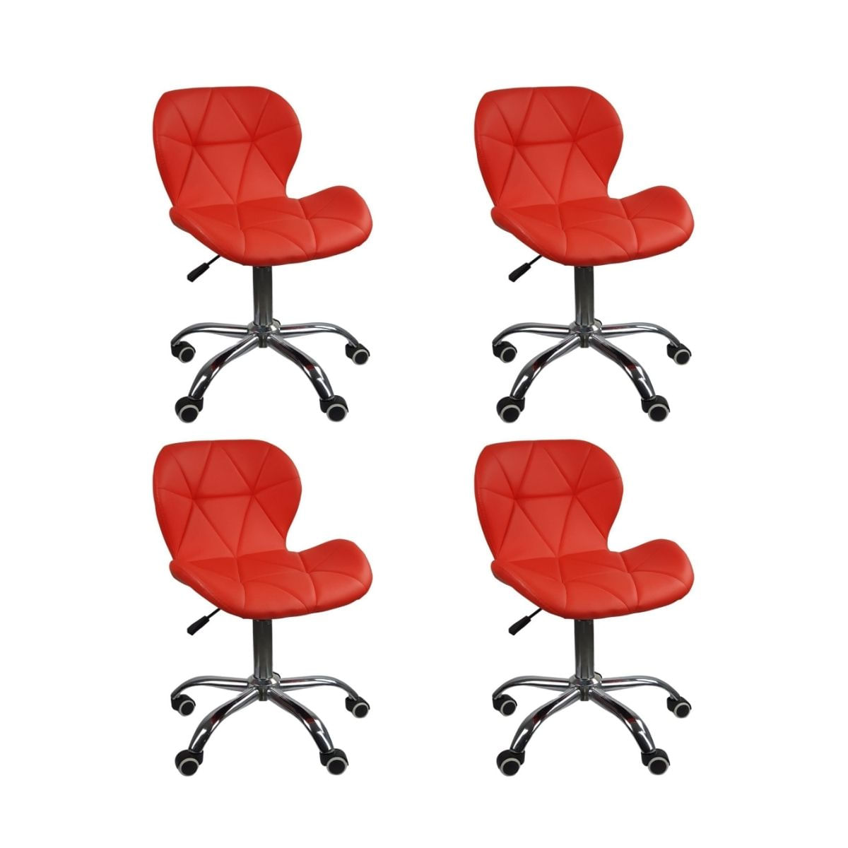 Kit 4 Cadeiras Office Eiffel Slim Ajustável Base Giratória - Vermelho