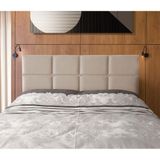 Cabeceira Painel Cama Box Queen Estofada Belize Veludo Bege - Bege