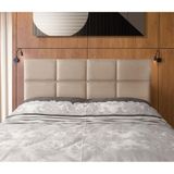 Cabeceira Painel Cama Box Casal Estofada Belize Linho Bege - Bege