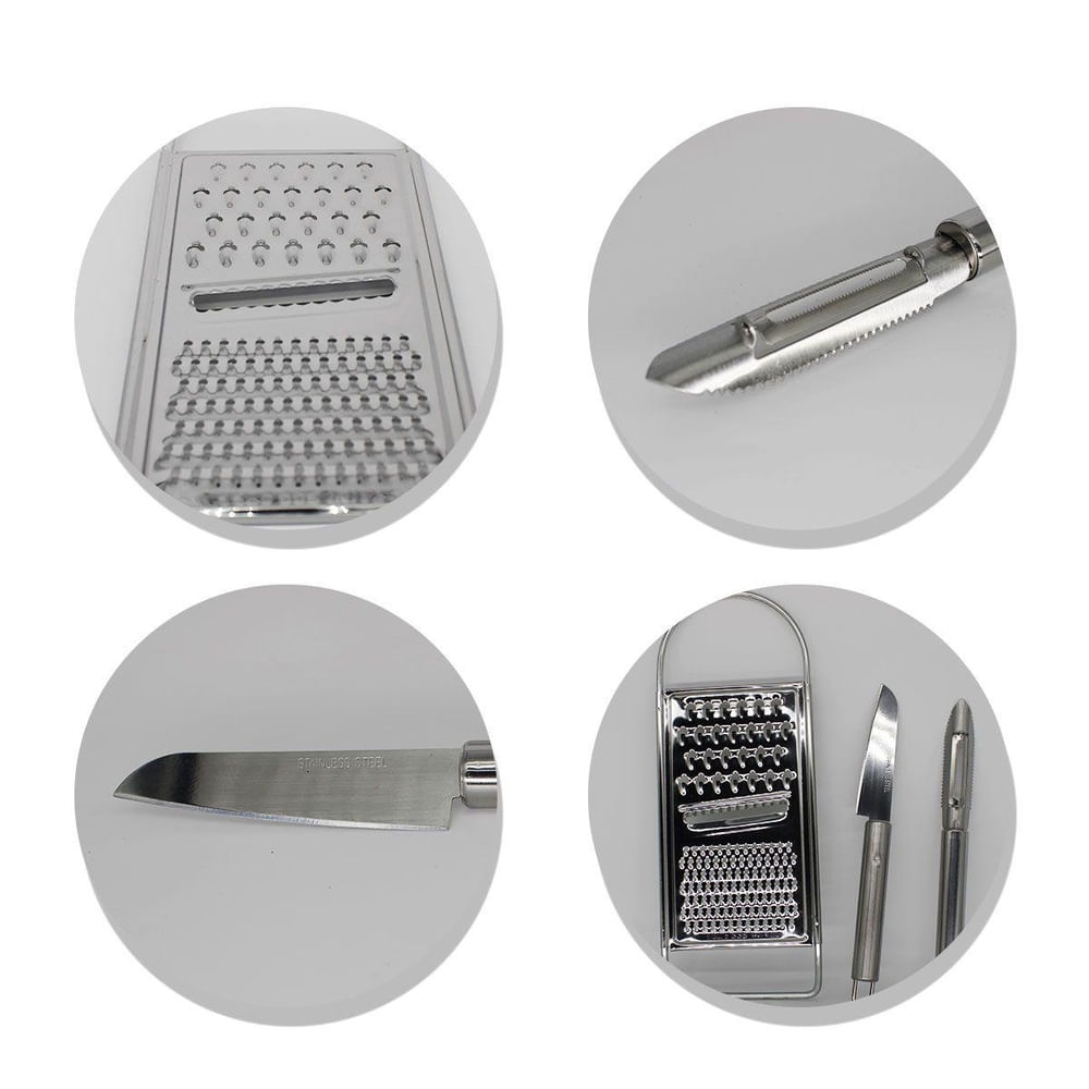 Kit Ralador Faca E Descascador Legumes Frutas Inox - Carrefour