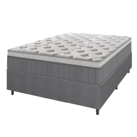 Cama Box Casal Colchão Molas Ensacadas Ômega 138x188x70cm Cinza / Branco Hellen - Suporta Até 110kg Por Pessoa