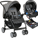 Carrinho De Bebe + Bebe Conforto + Base - Burigotto Rio K Mesclado Preto