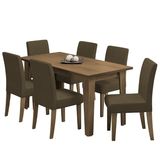 Conjunto De Mesa Sala De Jantar Miami Com 6 Cadeiras Trieste Suede 1,60m Cedro / Chocolate Dobuê