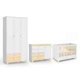 Dormitório Infantil Rope Guarda Roupa 3 Portas, Cômoda 1 Porta E Berço Branco Soft/natural - Matic Móveis