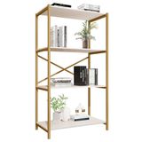 Estante Livreiro Steel 90cm Estilo Industrial Com Pés Em Aço Dourado/off White