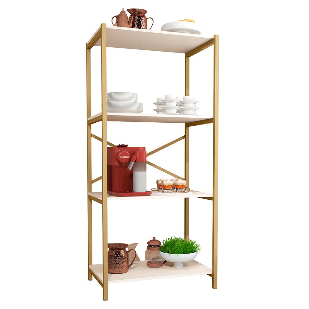 Estante Armário Steel 76cm Estilo Industrial Com Pés Em Aço Dourado/off White