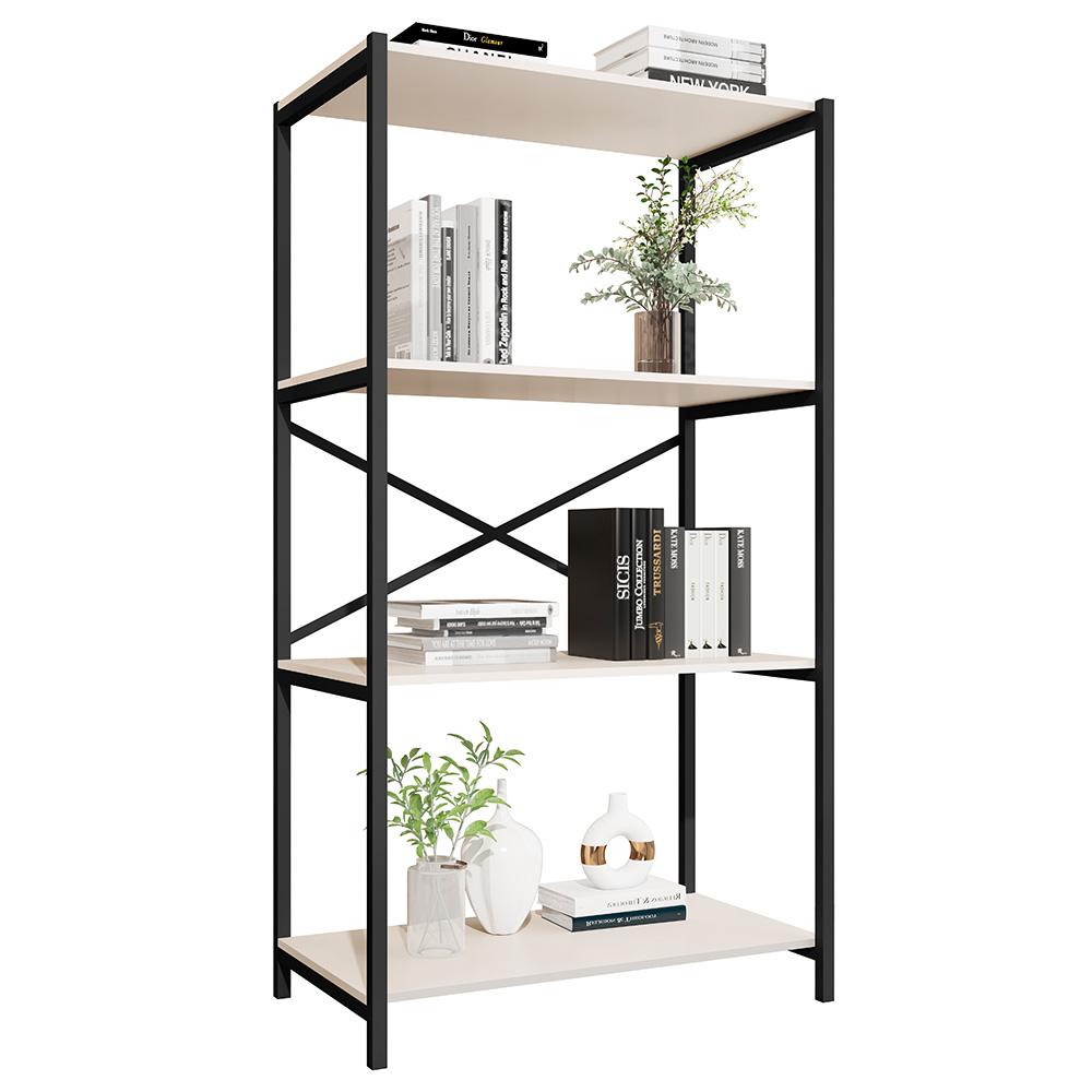 Estante Livreiro Steel 90cm Estilo Industrial Com Pés Em Aço Preto/off White