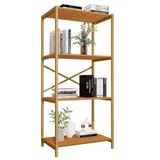 Estante Livreiro Steel 76cm Estilo Industrial Com Pés Em Aço Dourado/naturale