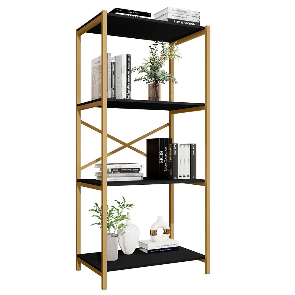 Estante Livreiro Steel 76cm Estilo Industrial Com Pés Em Aço Dourado/preto