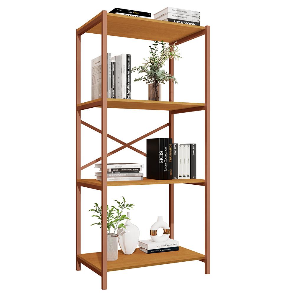 Estante Livreiro Steel 76cm Estilo Industrial Com Pés Em Aço Cobre/naturale