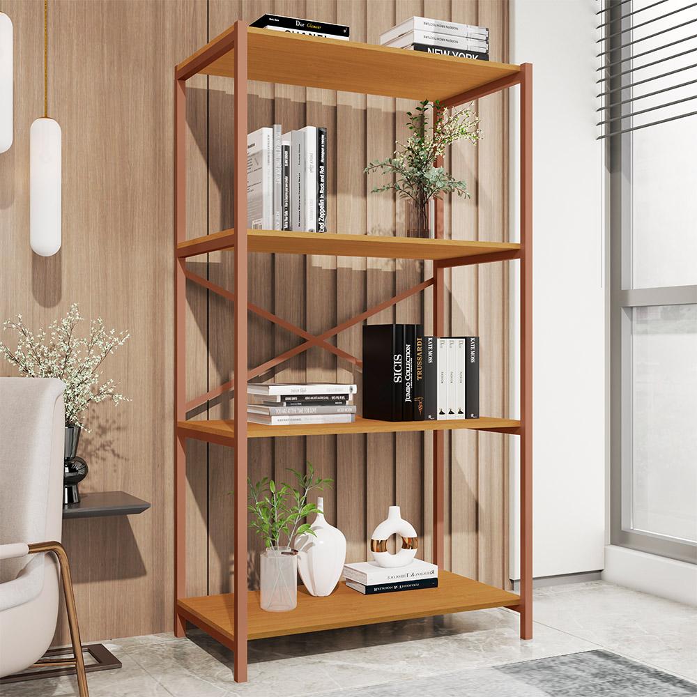 Estante Livreiro Steel 90cm Estilo Industrial Com Pés Em Aço Cobre/naturale