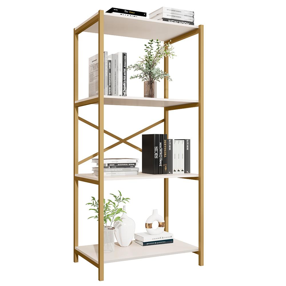 Estante Livreiro Steel 76cm Estilo Industrial Com Pés Em Aço Dourado/off White