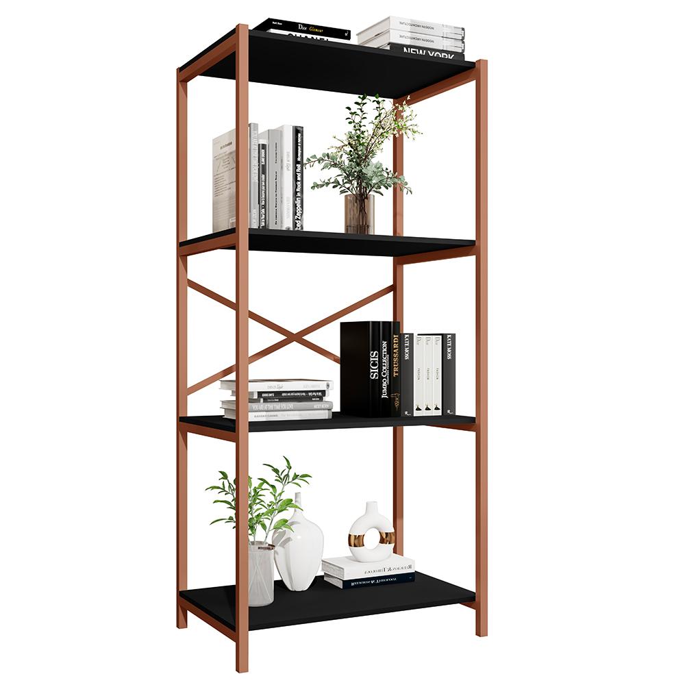 Estante Livreiro Steel 76cm Estilo Industrial Com Pés Em Aço Cobre/preto