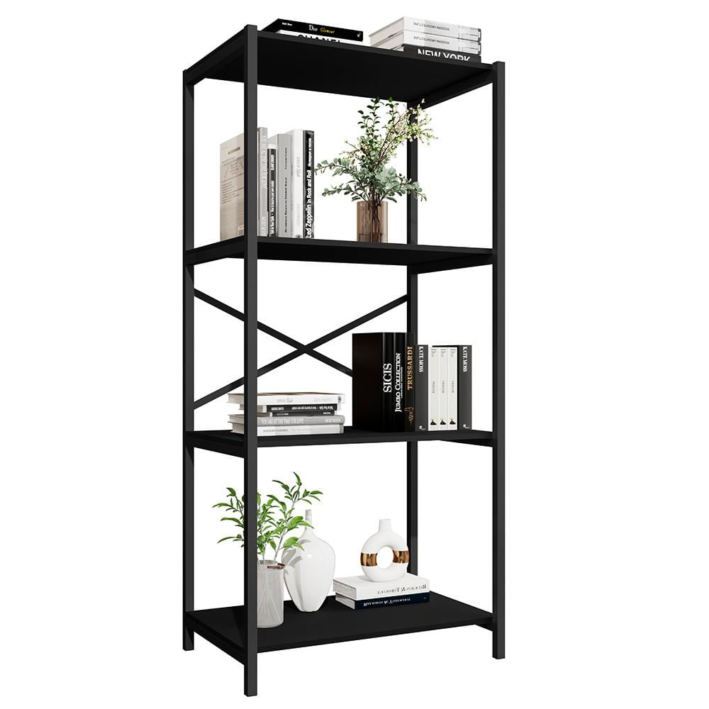 Estante Livreiro Steel 76cm Estilo Industrial Com Pés Em Aço Preto/preto