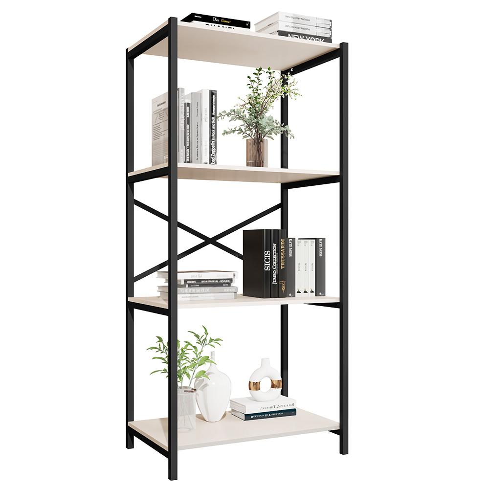 Estante Livreiro Steel 76cm Estilo Industrial Com Pés Em Aço Preto/off White