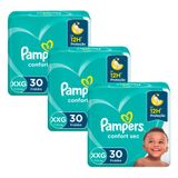 Kit 3 Fralda Pampers Confort Sec Tamanho Xxg Pacote Mega Com 30 Fraldas Descartáveis Cada