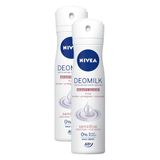 Kit 2x 150ml Desodorante Nivea Deomilk Beauty Elixir Sensitive Aerosol Antitranspirante 48h