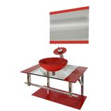 Gabinete de Vidro 70cm Inox Cuba Redonda Vermelho Ferrari