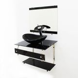 Gabinete de Vidro 60cm Inox com Cuba Oval Mármore Preto