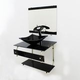 Gabinete de Vidro 60cm Inox com Cuba Quadrada Mármore Preto
