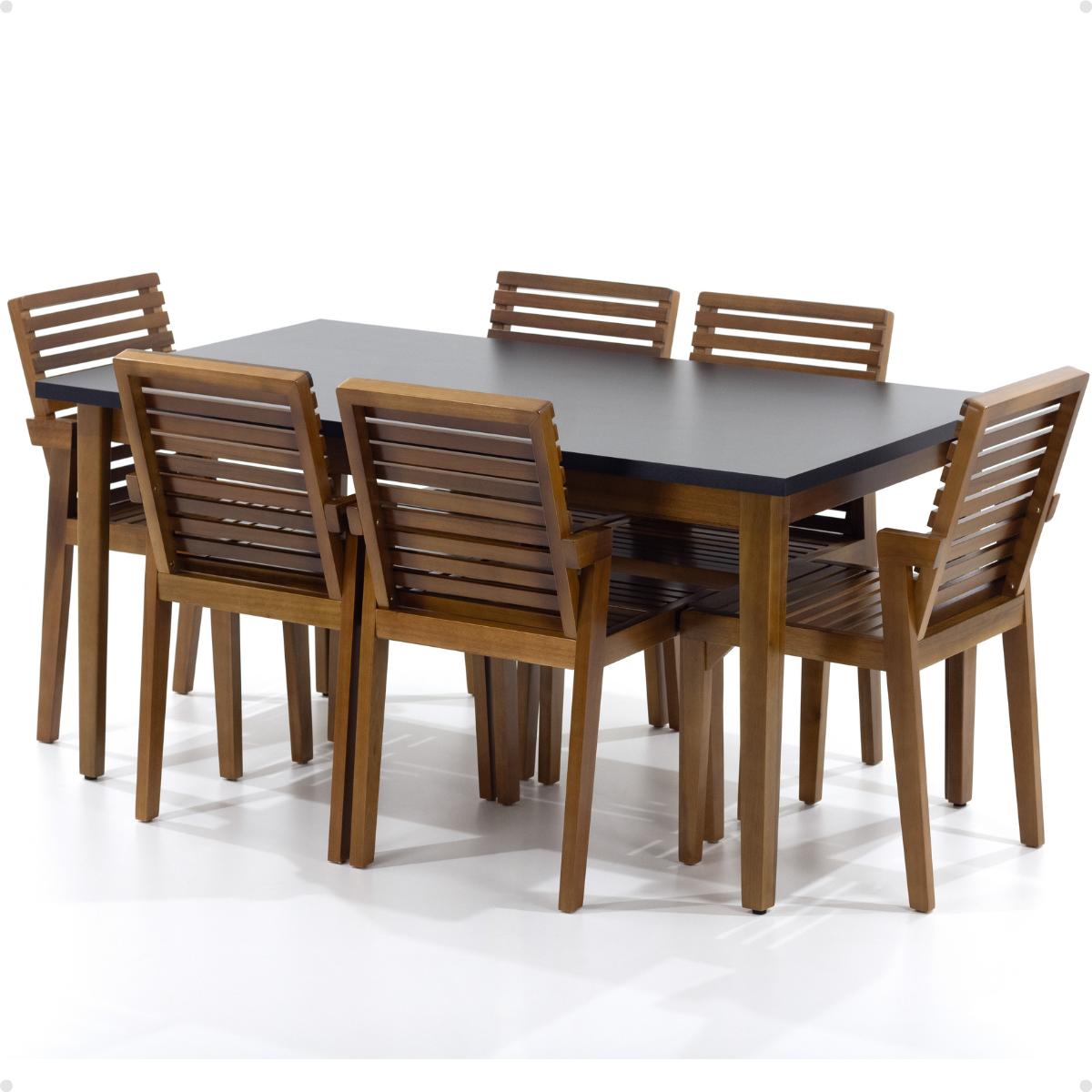 Mesa De Jantar Retangular Luiza 160cm Preta Com 6 Cadeiras Em Madeira Isabela - Natural