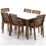 Mesa De Jantar Retangular Luiza 160cm Branca Com 6 Cadeiras Em Madeira Isabela - Natural