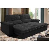 Sofá Retrátil E Reclinável 2,95m Molas Ensacadas Cama Inbox Big Home Com Bordado 3d Velusoft Preto