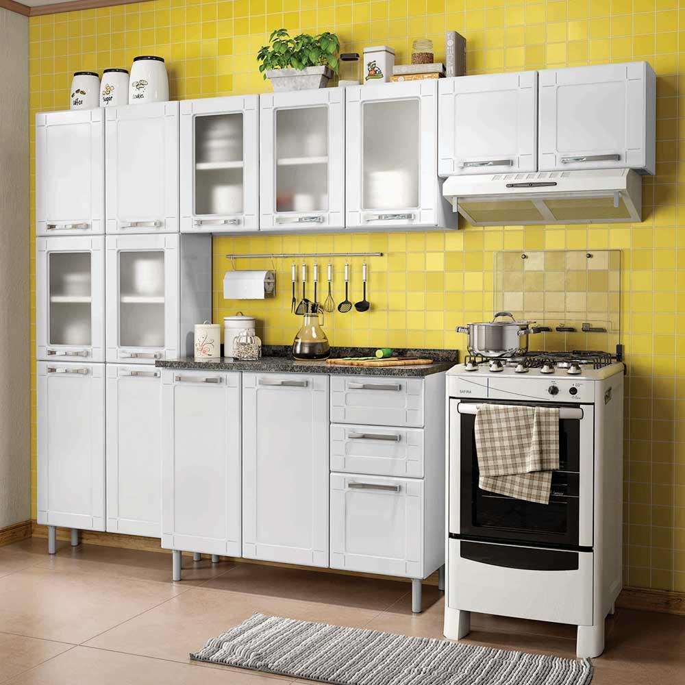 Conjunto De Cozinha 3 Peças Czm04 Com Balcão 2 Portas 2 Gavetas 6114 Bertolini Branco