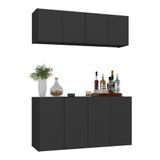 Kit Bar Armário Aéreo E Aparador 4 Portas Multimóveis Mp1075 Preto