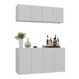 Kit Bar Armário Aéreo E Aparador 4 Portas Multimóveis Mp1075 Branco
