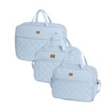 Kit 03 Peças Maternidade Matelassê Bolsas M e G Mala Hug B3104.03.02 Azul Bebê