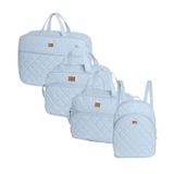 Kit 04 Peças Maternidade Matelassê Bolsas M e G Mala e Mochila Hug B3104.03.02.00 Azul Bebê