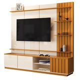 Estante Home Teather Para Tv Até 75 Polegadas 3 Portas 2,18m Ripado Cedro/off White Reno Edn