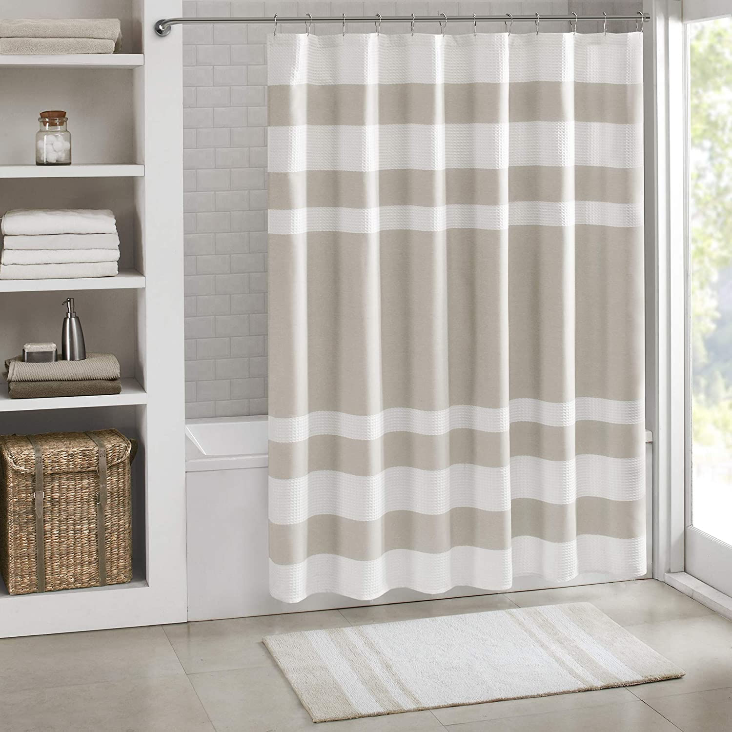 Cortina De Banho Spa Waffle Impermeável 72x72 Taupe