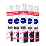 Kit Desodorante Aerosol Nívea Black &amp; White Feminino 200ml - 5 Unidades