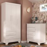 Quarto Infantil Completo Guarda Roupa 3 Portas 2 Gavetas Com Cômoda Selene Branco