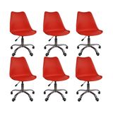 Kit 06 Cadeiras Office Base Cromada Giratória Saarinen - Vermelho