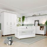 Quarto De Bebê Retrô Com Berço 100% Mdf Guarda Roupa 4 Portas E 4 Gavetas E Cômoda Zoe Yescasa Branco/nature