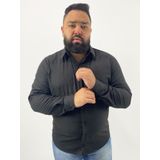 Camisa Social Masculina Preta Manga Longa Slim Fit Algodão E Poliéster