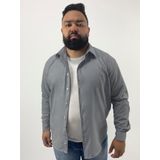 Camisa Social Masculina Cinza Manga Longa Slim Fit Algodão E Poliéster